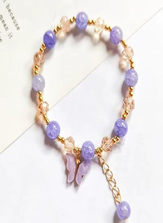 SUKHAD Butterfly Charm Bracelet for Women & Girls | Purple Beaded Stretch Bracelet | Cute Crystal & Gold Bead Fashion Bracelet | Birthday Gift, Friendship Gift for Girls - Image 5