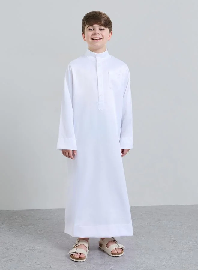 Amirah Teen Boys Off White Solid Band Collar Full Length Thobe