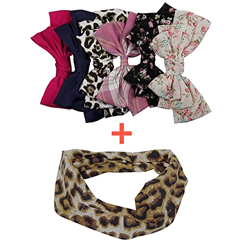 SHINON 6 Pcs Big Bow Hair Barrettes 8 Inch Leopard Rhombus Floral Satin Hair Bow Handmade Ribbon Bow knot Hair Clips for Fashion Women - Image 2
