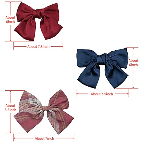 SHINON 6 Pcs Big Bow Hair Barrettes 8 Inch Leopard Rhombus Floral Satin Hair Bow Handmade Ribbon Bow knot Hair Clips for Fashion Women - Image 4