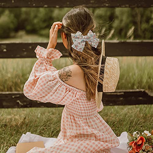 SHINON 6 Pcs Big Bow Hair Barrettes 8 Inch Leopard Rhombus Floral Satin Hair Bow Handmade Ribbon Bow knot Hair Clips for Fashion Women - Image 5