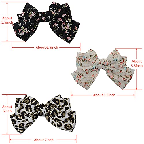 SHINON 6 Pcs Big Bow Hair Barrettes 8 Inch Leopard Rhombus Floral Satin Hair Bow Handmade Ribbon Bow knot Hair Clips for Fashion Women - Image 3