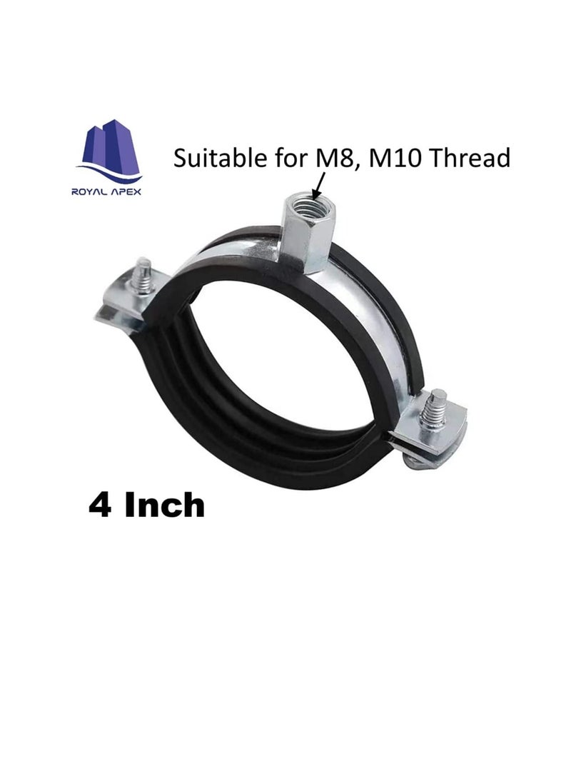 Heavy Duty Adjustable Two-screw Pipe Galvanized Iron (GI) Clamp with Rubber Lined or Unlined for Wall Ceiling Mount Pipe Supports, Split Ring Hanger (4 Inch, Pack of 5)  - Image 1