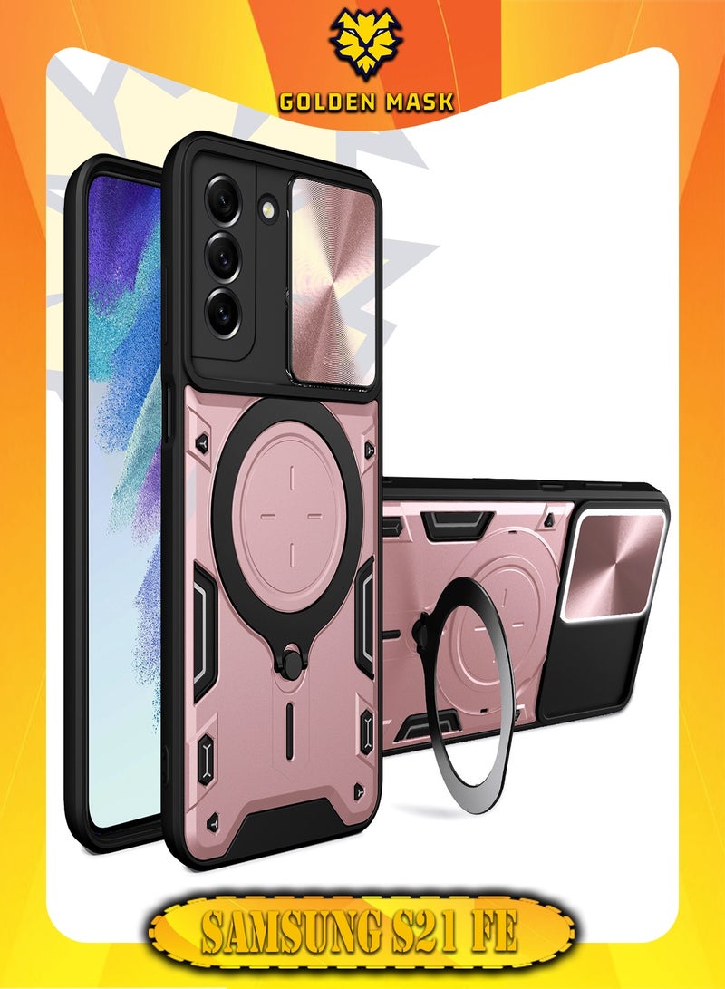 GOLDEN MASK GOLDEN MASK For Samsung Galaxy S21 FE 5G Armored Camera Shield Cover Camera Lend Protection, Built-in 360° (Rose Gold)