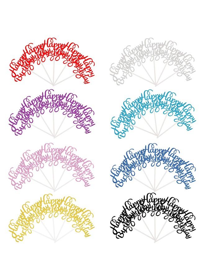 Ant 40-Pieces Happy Birthday Cake Insert Card Decorations Set, Glitter Birthday Cake Accessories for Children Adults, 8 Colors - Image 4