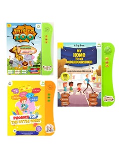 Kiddale Pack of 3 Musical Interactive Children Sound Books:Phonics,Trip to Zoo,Home & Neighbourhood|Ideal Gift for Toddler|E Learning Book|Smart Intelligent Activity Books|Nursery Rhymes|Talking Book  - Image 2