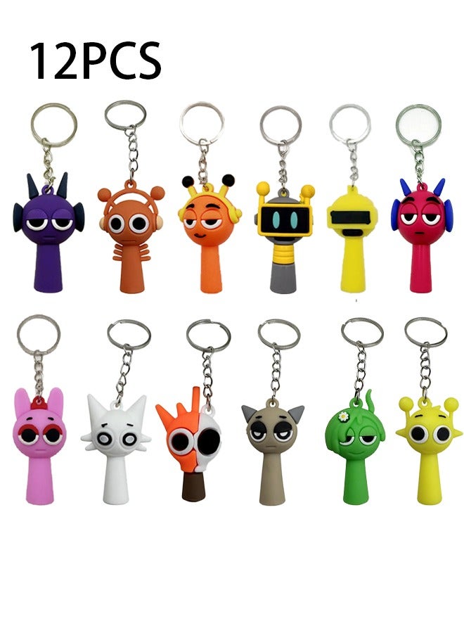 Unewshi 12Pcs Sprunki Game Character Keychain, Cartoon Keychain, Cute Silicone Pendant Keychain, Suitable for Kids and Adults Birthday Easter Party Gift Backpack Accessories Keychain Keyring  - Image 1