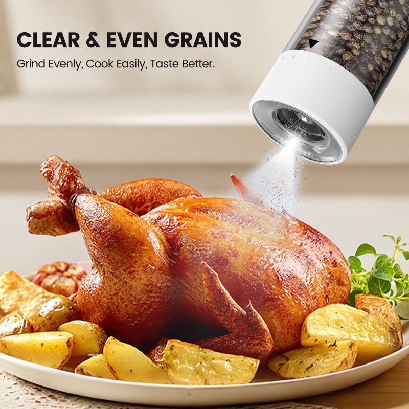 Gaivis Electric Salt and Pepper Grinder Set - Rechargeable Automatic Salt and Pepper Shakers, Kitchen Appliances with External Adjustable Coarseness, Larger Hopper for Cooking, Home Gifts(2 Pack,White/White) - Image 5
