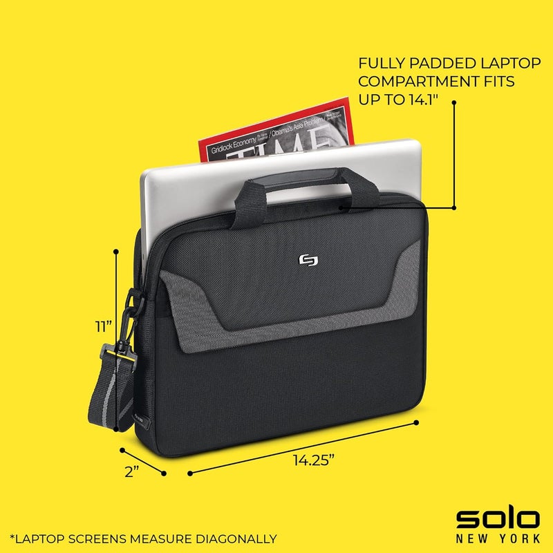 Solo Flatiron 14.1-Inch Laptop Slim Briefcase in Black/Grey - Image 3