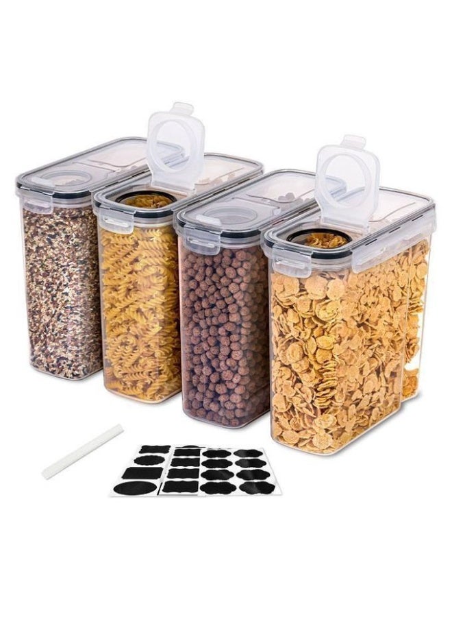 Food Storage Containers, 4-Pack Airtight Storage Container Set, Organizer & Cereal Storage Containers for Kitchen with Lids, Labels, PP Material Wet & Dry Size 3.7L