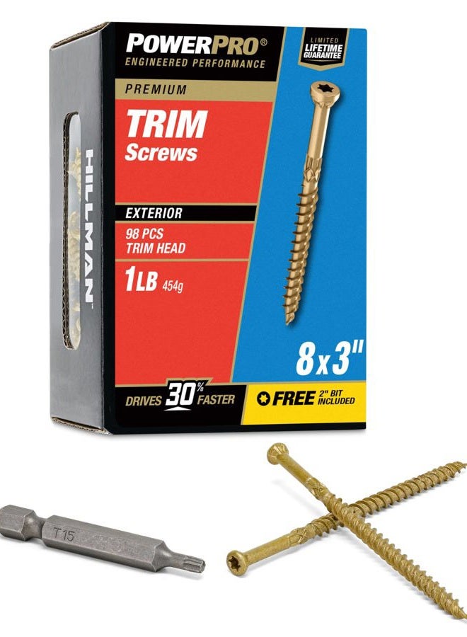 Power Pro 48633 Trim Screws, #8 x 3", All Purpose Wood, Deck, Composite, and Exterior Trim Screws, Rust Resistant, Bronze, 1lb Box, 108 pcs - Image 1
