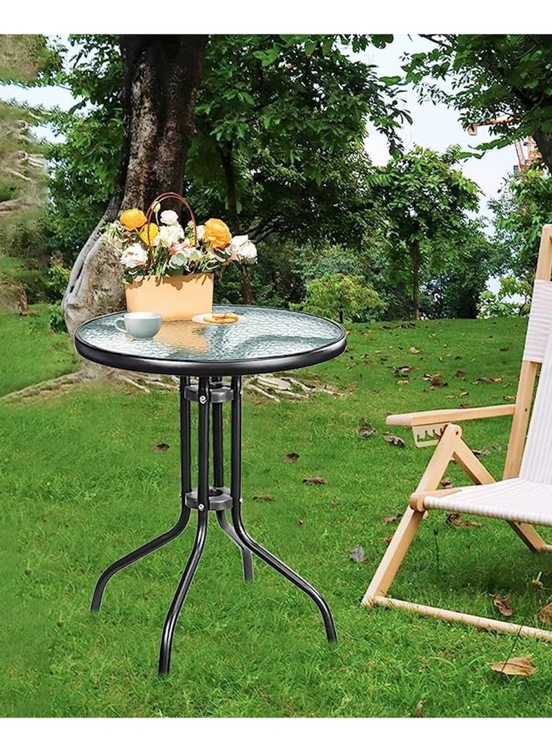 DubaiGallery Patio Bistro Round Metal Glass Table,Dining Table with Glass Table Top Metal Coffee Table for Lawn Garden Pool Steel Frame Commercial Party Table  - Image 2