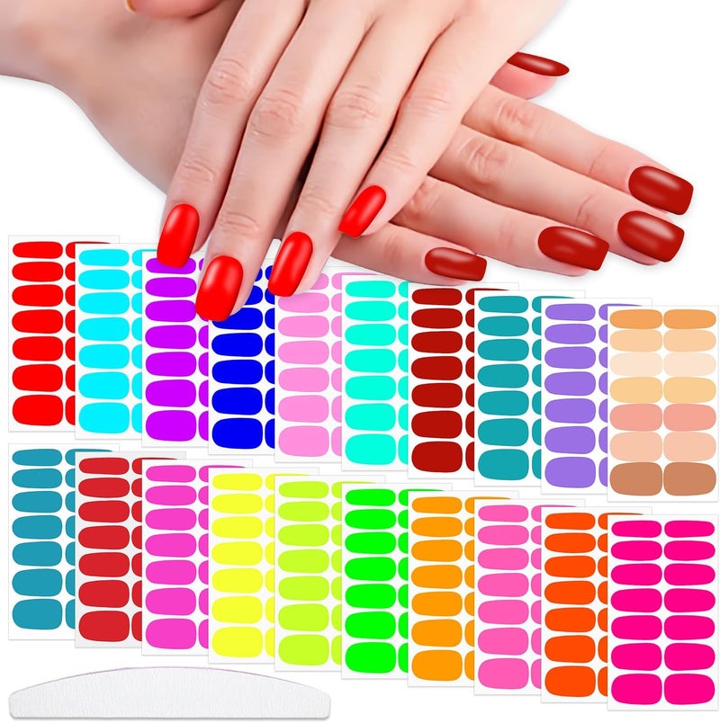 WOKOTO 20 Sheets 280 Pieces Fluorescent Nail Polish Strips for Women Bright Solid Gel Nail Stickers Nail Polish Wraps Nail Stickers Full Nail Wraps Stick On Nails Polish Stickers Press On Gel Nails