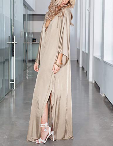 Bsubseach 2025 Long Kaftan Dresses Muumuu Plus Size V Neck Vintage Caftan Coverup Sexy Satin Dress Gold - Image 4