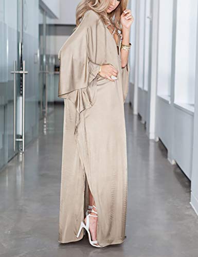 Bsubseach 2025 Long Kaftan Dresses Muumuu Plus Size V Neck Vintage Caftan Coverup Sexy Satin Dress Gold - Image 5