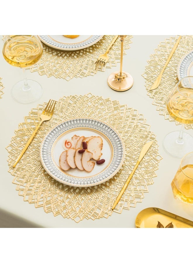 اوراکس 6 قطع من الذهب جوف عباد الشمس PVC فينيل Placemats ، مقاومة للماء قابل للغسيل قابل للمسح مقاومة للحرارة ، كأس الوعاء الحصاري ، للمطبخ طاولة الطعام الكتان ديكور حفل الزفاف (38 سم) - Image 2