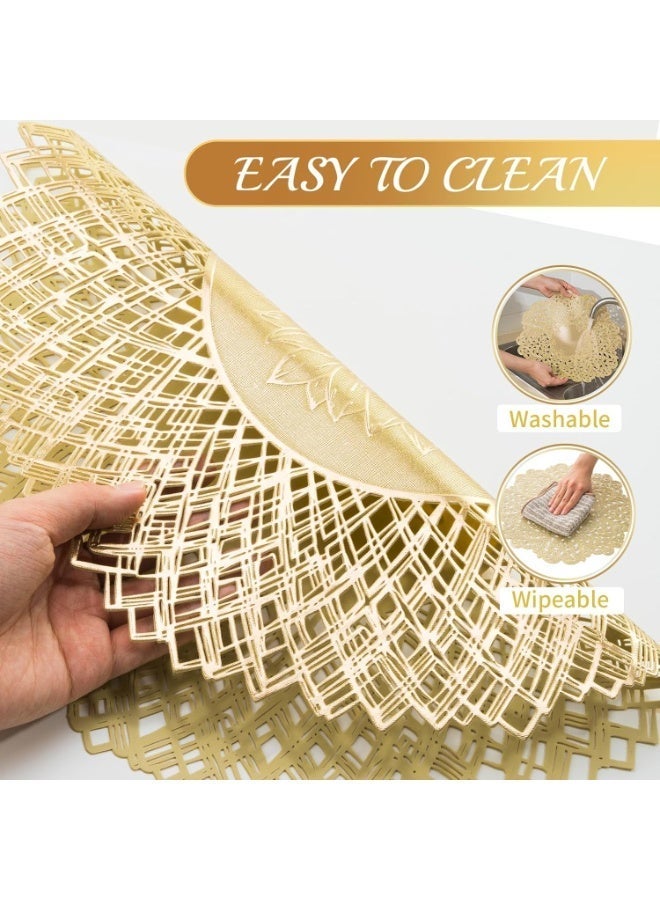 اوراکس 6 قطع من الذهب جوف عباد الشمس PVC فينيل Placemats ، مقاومة للماء قابل للغسيل قابل للمسح مقاومة للحرارة ، كأس الوعاء الحصاري ، للمطبخ طاولة الطعام الكتان ديكور حفل الزفاف (38 سم) - Image 4