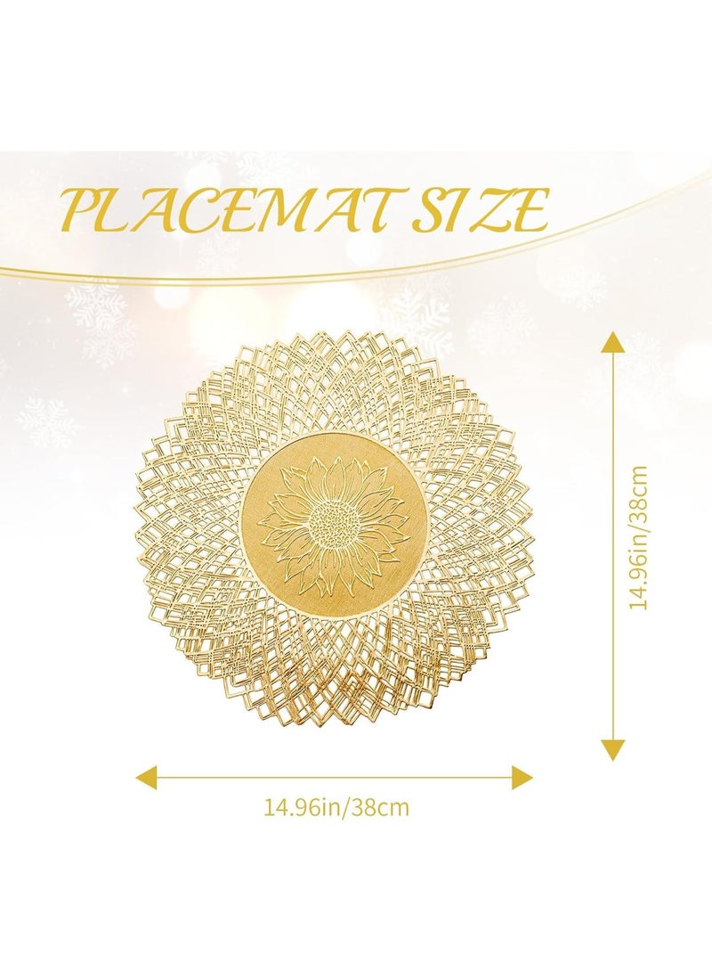 اوراکس 6 قطع من الذهب جوف عباد الشمس PVC فينيل Placemats ، مقاومة للماء قابل للغسيل قابل للمسح مقاومة للحرارة ، كأس الوعاء الحصاري ، للمطبخ طاولة الطعام الكتان ديكور حفل الزفاف (38 سم) - Image 3