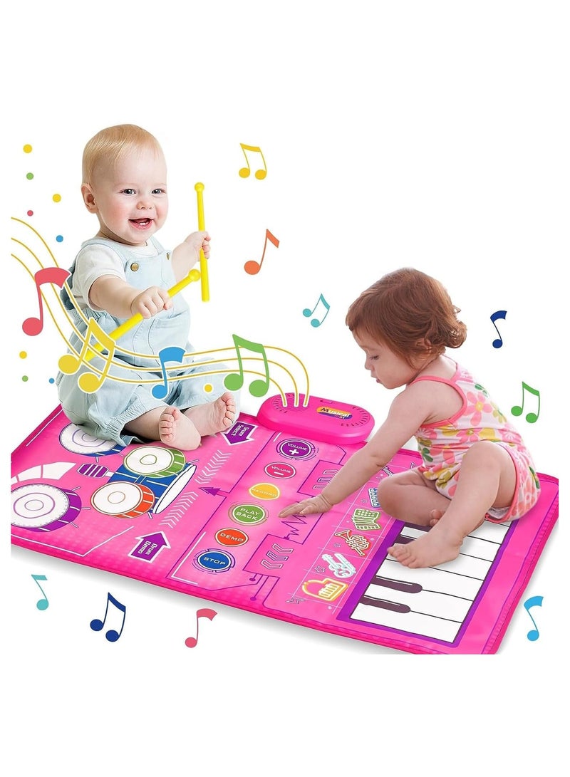 1 Year Old Girl Gifts, Piano Mat Baby Toys for 1 Year Old Girl, 2 in 1 Toddler Music Mat with Keyboard & Drum, Early Educational Musical Toys First Birthday Gifts for 1 2 Year Old Girls & Boys - Image 1
