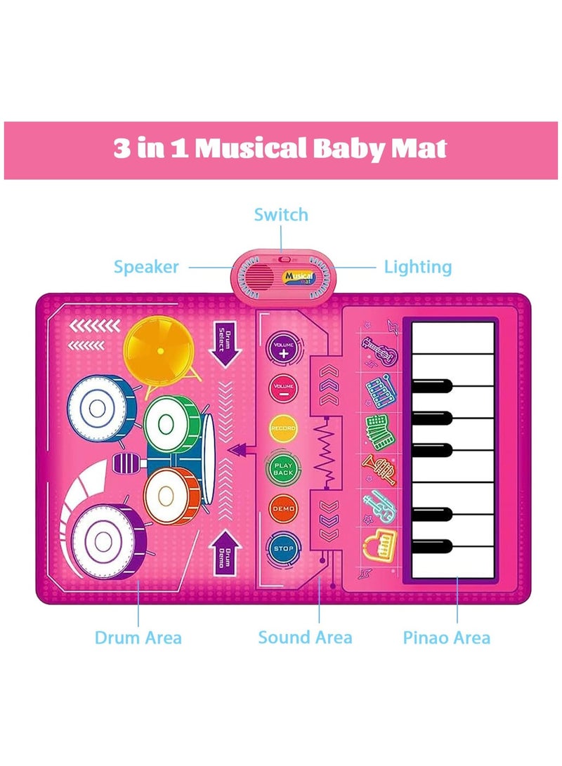 1 Year Old Girl Gifts, Piano Mat Baby Toys for 1 Year Old Girl, 2 in 1 Toddler Music Mat with Keyboard & Drum, Early Educational Musical Toys First Birthday Gifts for 1 2 Year Old Girls & Boys - Image 4