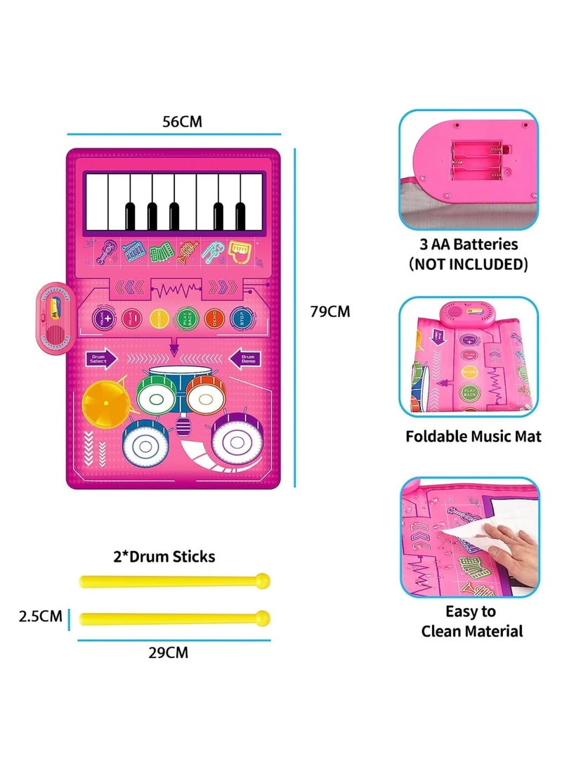 1 Year Old Girl Gifts, Piano Mat Baby Toys for 1 Year Old Girl, 2 in 1 Toddler Music Mat with Keyboard & Drum, Early Educational Musical Toys First Birthday Gifts for 1 2 Year Old Girls & Boys - Image 5