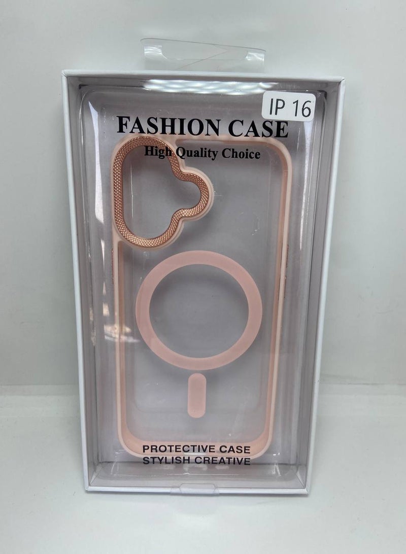 Luxury Metal Lens Camera Protection Magsafe Phone Case for iPhone 16 Wireless Charging Cover - Clear Back Slim -Pink - Image 2