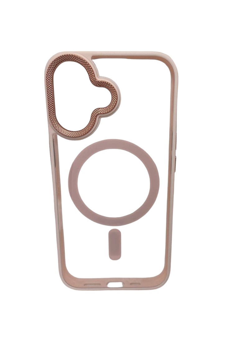 Luxury Metal Lens Camera Protection Magsafe Phone Case for iPhone 16 Wireless Charging Cover - Clear Back Slim -Pink - Image 1