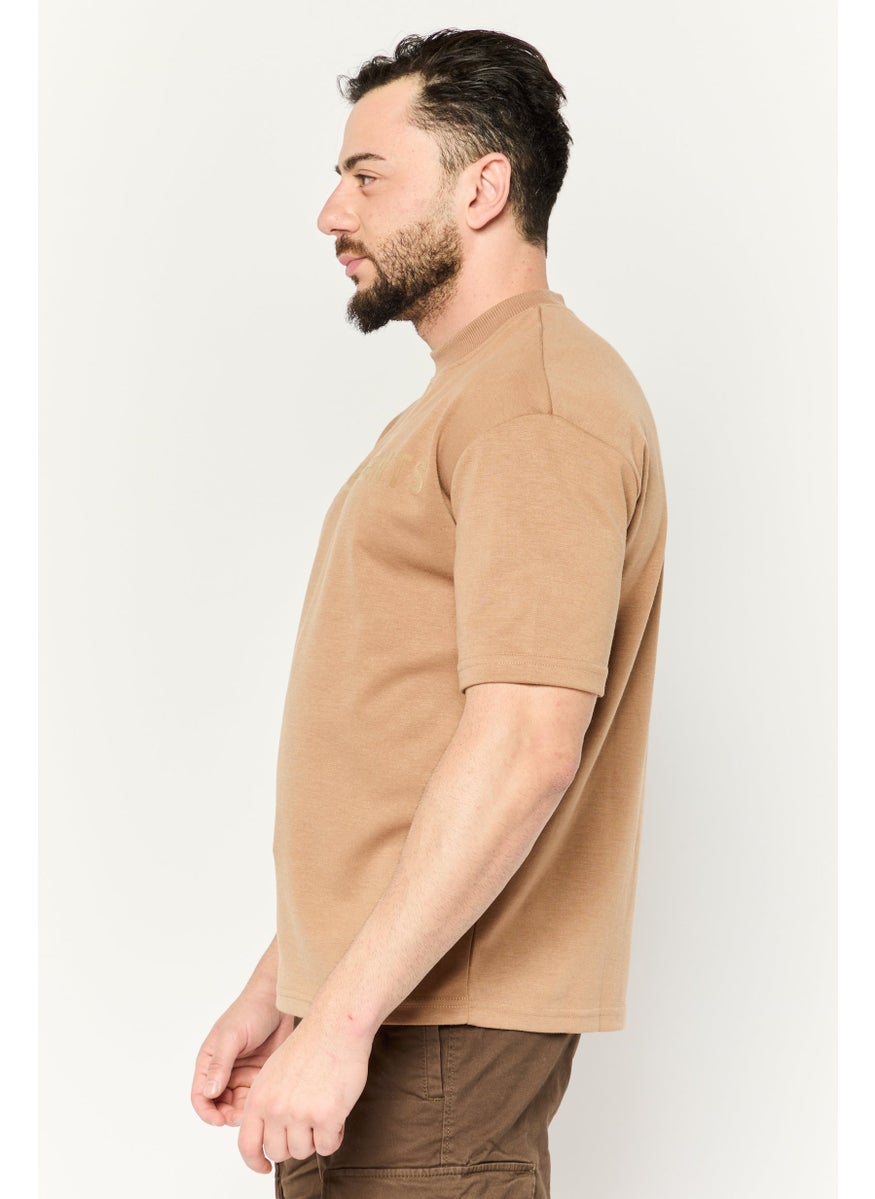 Core Elements Men Crew Neck Short Sleeve Graphic T Shirt, Tan  - Image 3