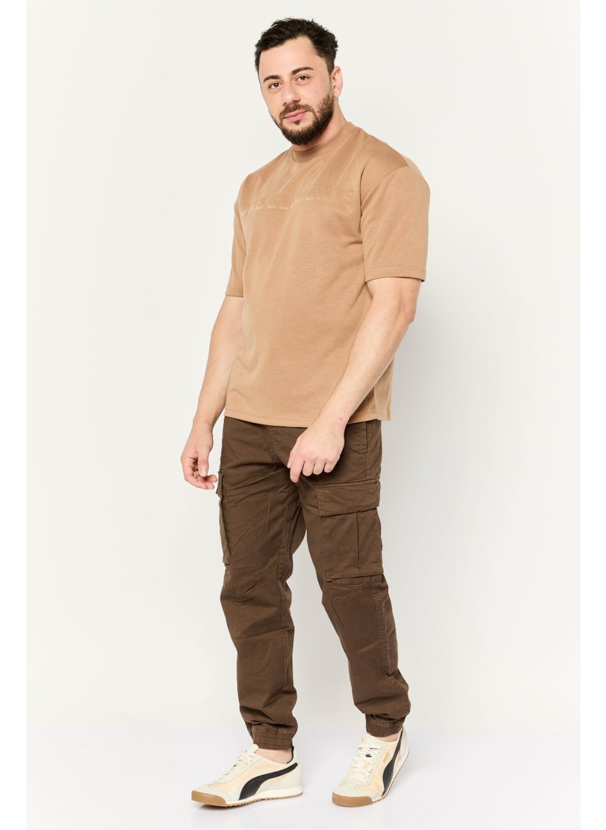 Core Elements Men Crew Neck Short Sleeve Graphic T Shirt, Tan  - Image 2