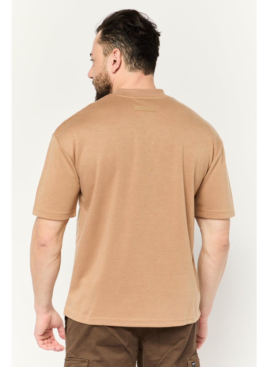 Core Elements Men Crew Neck Short Sleeve Graphic T Shirt, Tan  - Image 4