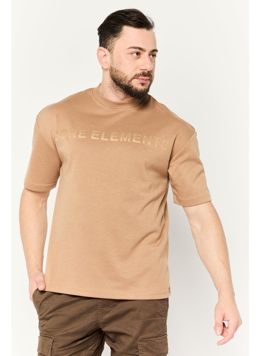 Core Elements Men Crew Neck Short Sleeve Graphic T Shirt, Tan  - Image 1