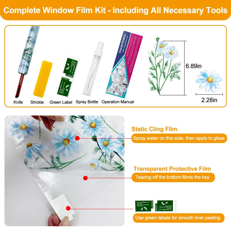 Countewol Window Privacy Film Stained Glass Window Film Rainbow Window Film Window clings Non-Adhesive Reusable Decorative for Room (Daisy Rainbow, 17.5 x 78.7 in) - Image 2