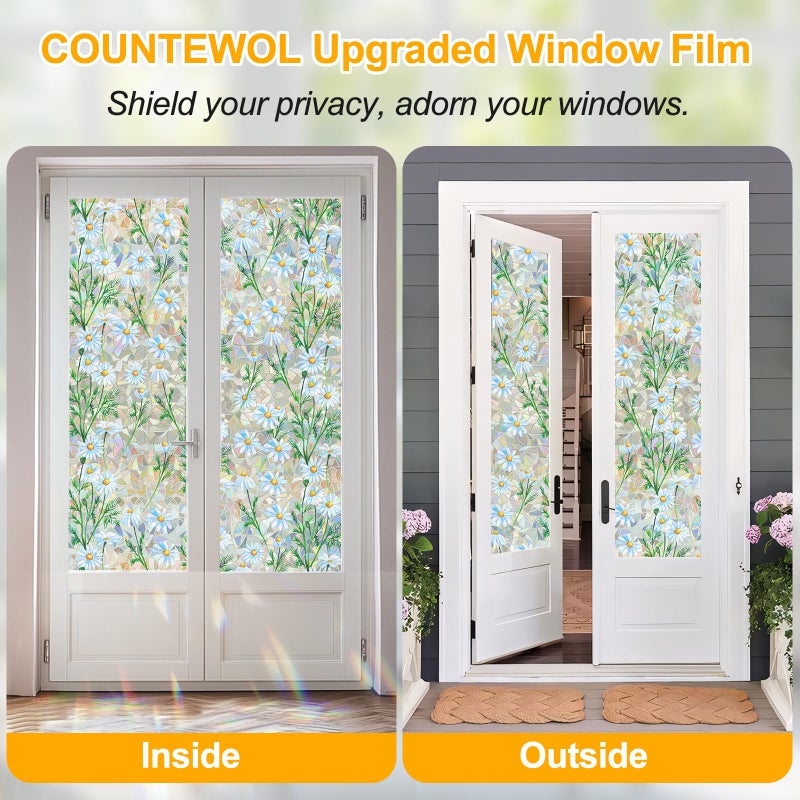 Countewol Window Privacy Film Stained Glass Window Film Rainbow Window Film Window clings Non-Adhesive Reusable Decorative for Room (Daisy Rainbow, 17.5 x 78.7 in) - Image 5