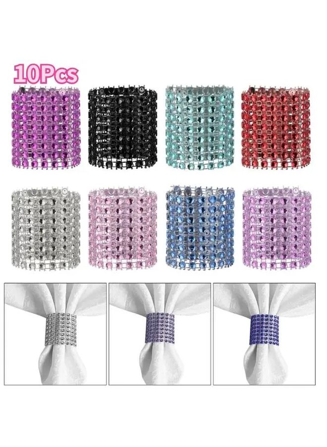 خواتم مناديل ذات ربطات حجر الراين الأخضر 10 قطع حامل مناديل لحفلات الزفاف ديكور - Image 2