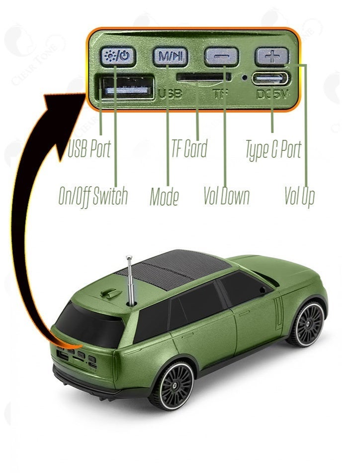 CLEAR TONE 10W Car Shape Bluetooth Speaker with FM Radio | 1200mAh Rechargeable Battery | Wireless Speaker with USB, TF Card & Type-C Charging | Portable Mini Speaker- Green Color - Image 4