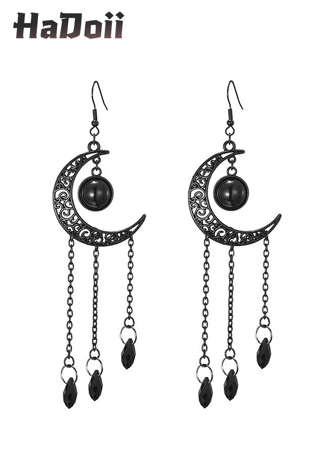 HaDoii Dainty Long Dangle Earrings For Women Girls, Fashion Jewelry, Moon Stars Sun Earring, Fashion Long Drop Dangle, Earring Set (Black) - Image 1
