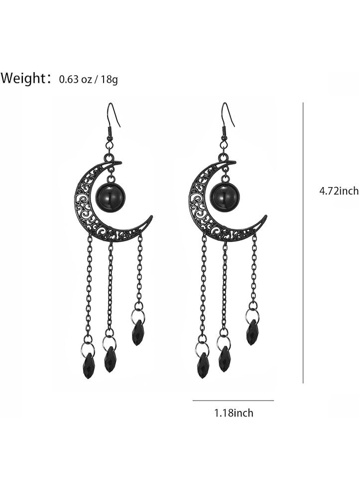 HaDoii Dainty Long Dangle Earrings For Women Girls, Fashion Jewelry, Moon Stars Sun Earring, Fashion Long Drop Dangle, Earring Set (Black) - Image 5