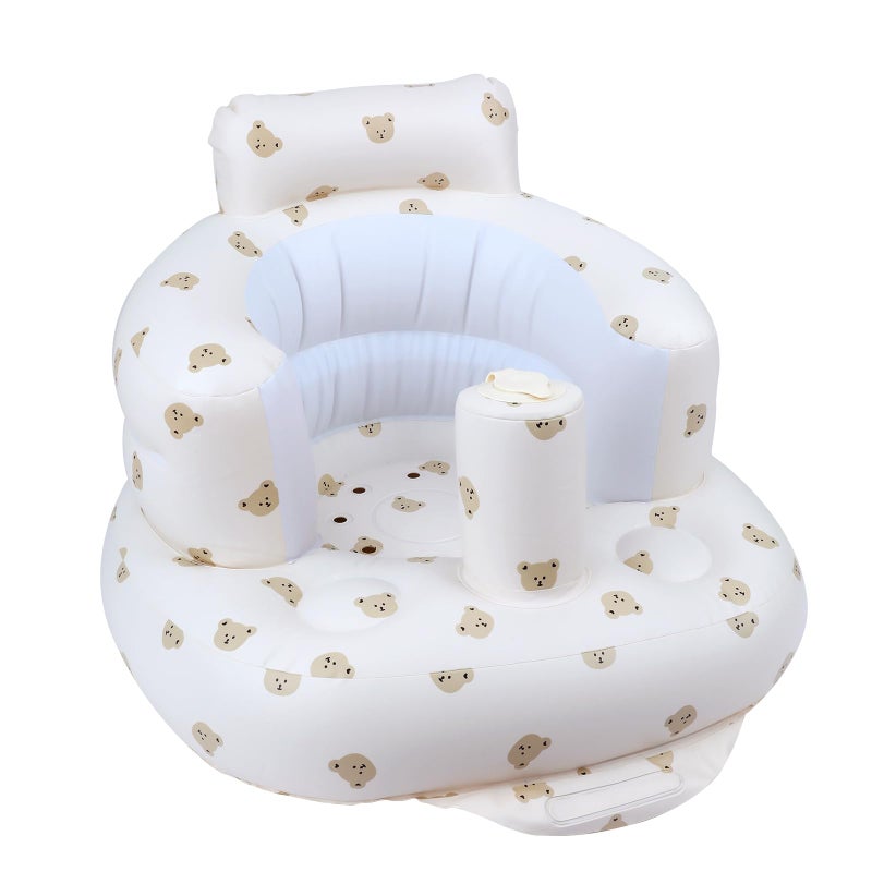 Ekepe Baby Inflatable Seat With Suction Cups For Babies 3 Months & Up  Baby Floor Seats For Sitting Up With Built In Air Pump  Blow Up Baby Chair For Infants - Bear Head - Image 1