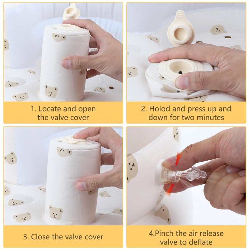 Ekepe Baby Inflatable Seat With Suction Cups For Babies 3 Months & Up  Baby Floor Seats For Sitting Up With Built In Air Pump  Blow Up Baby Chair For Infants - Bear Head - Image 3