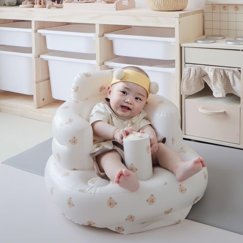 Ekepe Baby Inflatable Seat With Suction Cups For Babies 3 Months & Up  Baby Floor Seats For Sitting Up With Built In Air Pump  Blow Up Baby Chair For Infants - Bear Head - Image 2