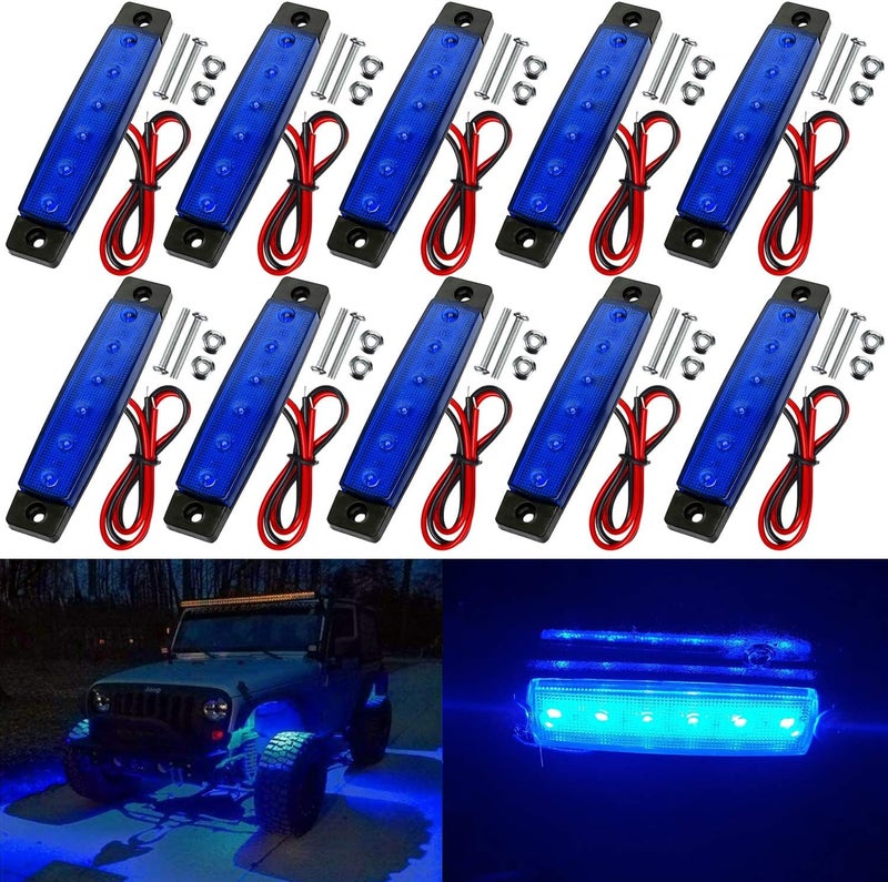KEING 10 Pack LED Rock Strip Lights Waterproof Exterior Interior Lights Car Underglow Wheel Fender Well Lighting Kits for Golf Cart Jeep Wangler Offroad Truck Ford RV UTV ATV RZR Snowmobile (Blue) - Image 1