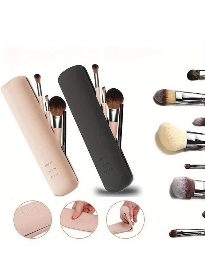 1pc Portable Makeup Brush Case Travel Friendly Silicone Cosmetic Organizer Bag With Multiple Compartments Compact Sturdy Makeup Brush Holder Black - Image 2