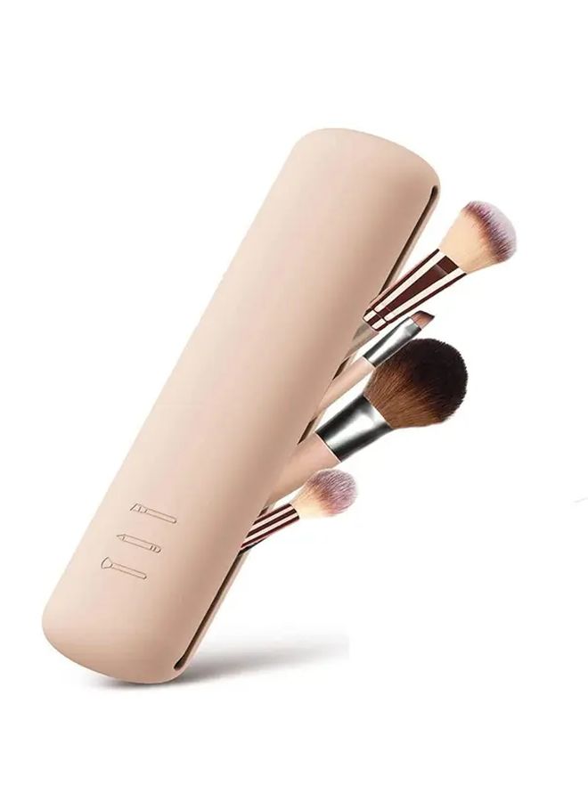 1pc Portable Makeup Brush Case Travel Friendly Silicone Cosmetic Organizer Bag With Multiple Compartments Compact Sturdy Makeup Brush Holder Black - Image 5
