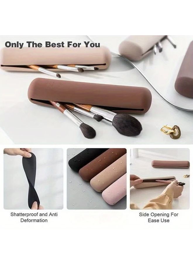 1pc Portable Makeup Brush Case Travel Friendly Silicone Cosmetic Organizer Bag With Multiple Compartments Compact Sturdy Makeup Brush Holder Black - Image 3