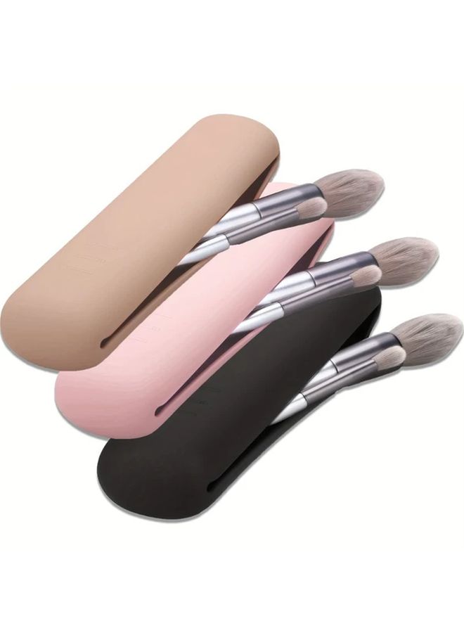 1pc Portable Makeup Brush Case Travel Friendly Silicone Cosmetic Organizer Bag With Multiple Compartments Compact Sturdy Makeup Brush Holder Black - Image 1