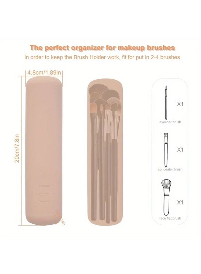 1pc Portable Makeup Brush Case Travel Friendly Silicone Cosmetic Organizer Bag With Multiple Compartments Compact Sturdy Makeup Brush Holder Black - Image 4
