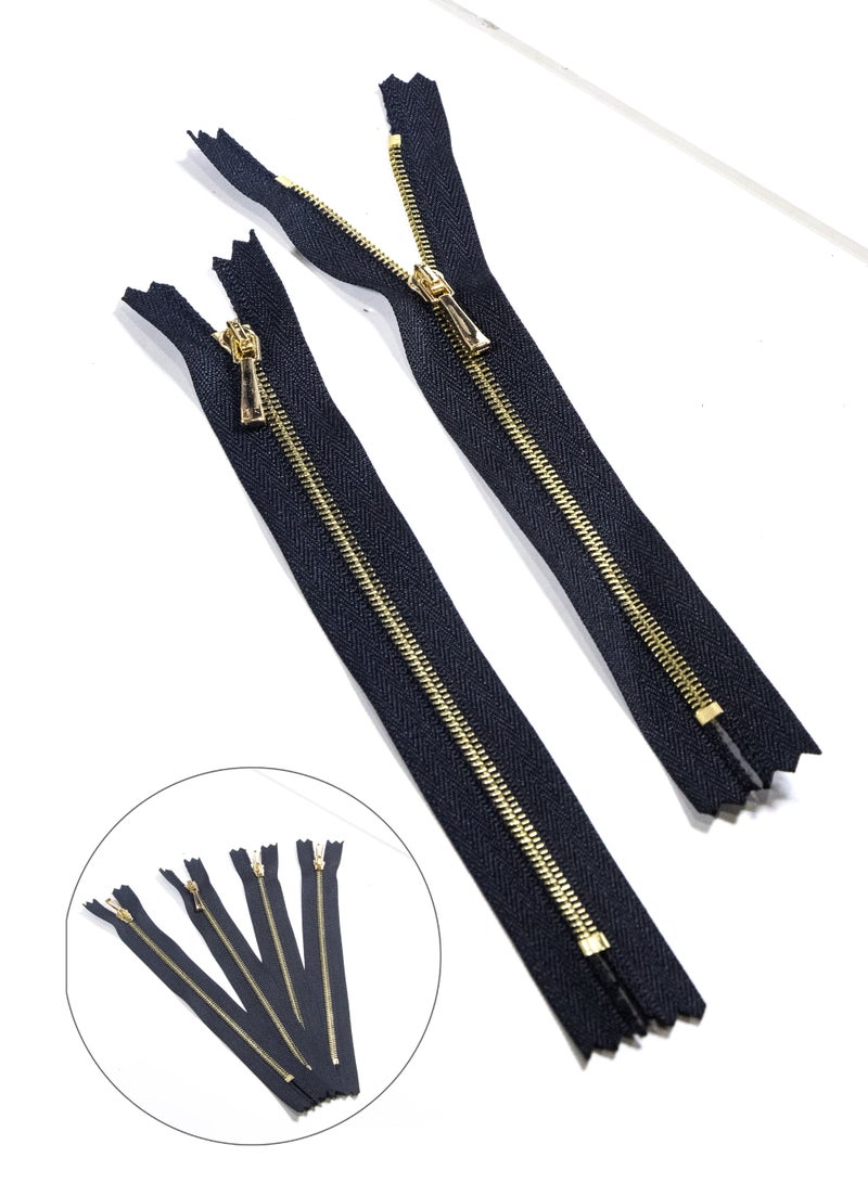 Premium Metal Zipper No.1 - 4pcs - 20cm Heavy-Duty Zippers for Sewing, Crafts & Fashion Accessories (Black+Gold) - Image 1