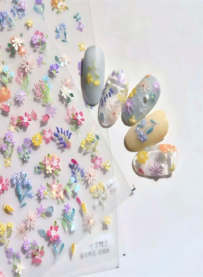 Dedyel Spring Wildflowers Nail Sticker 5D Embossed Wildflower Nail Stickers Spring Summer Red Yellow Blue White Flower Design Nail Art Decoration for Women Girls Kids - Image 4