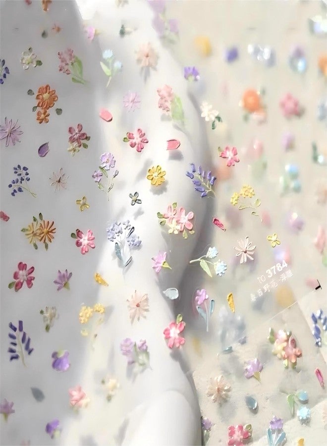 Dedyel Spring Wildflowers Nail Sticker 5D Embossed Wildflower Nail Stickers Spring Summer Red Yellow Blue White Flower Design Nail Art Decoration for Women Girls Kids - Image 5