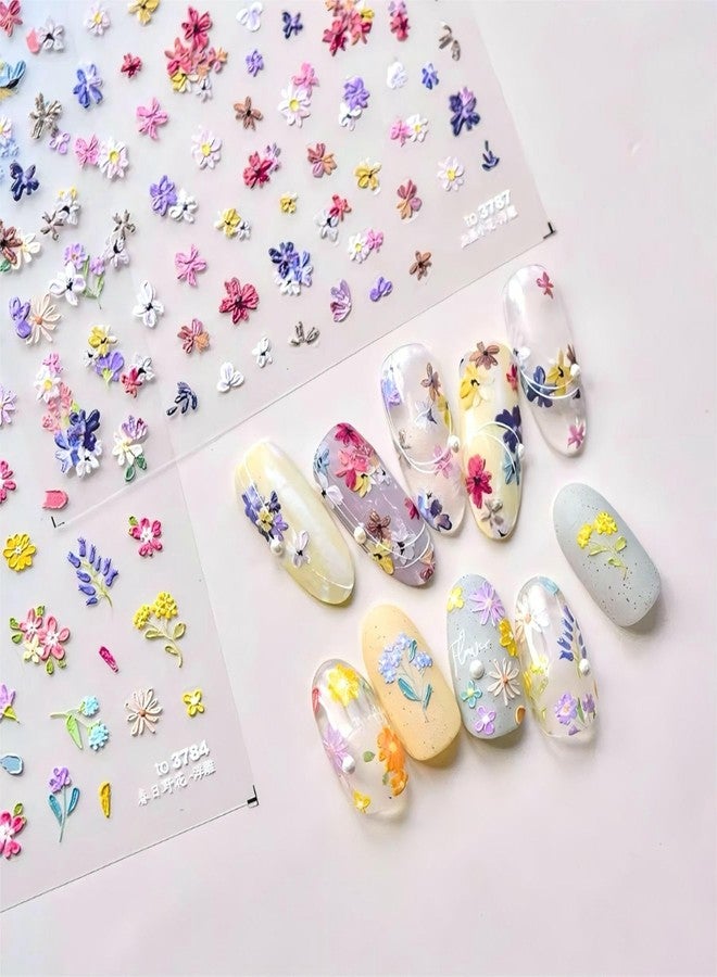Dedyel Spring Wildflowers Nail Sticker 5D Embossed Wildflower Nail Stickers Spring Summer Red Yellow Blue White Flower Design Nail Art Decoration for Women Girls Kids - Image 1